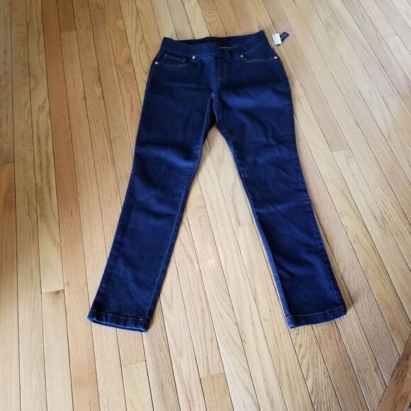 DARK BLUE RINSE JEAN LEGGINGS - Picture 1 of 6